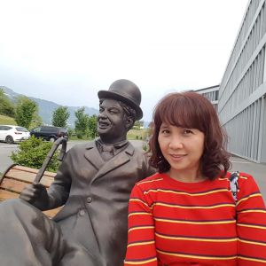 On a bench with Charlie Chaplin